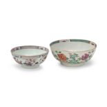 A Chinese export famille rose punch bowl and an Imari punch bowl Qing dynasty, 18th century The...