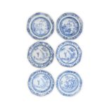 Six Chinese export blue and white plates Qing dynasty, 18th century Each of octagonal form with...