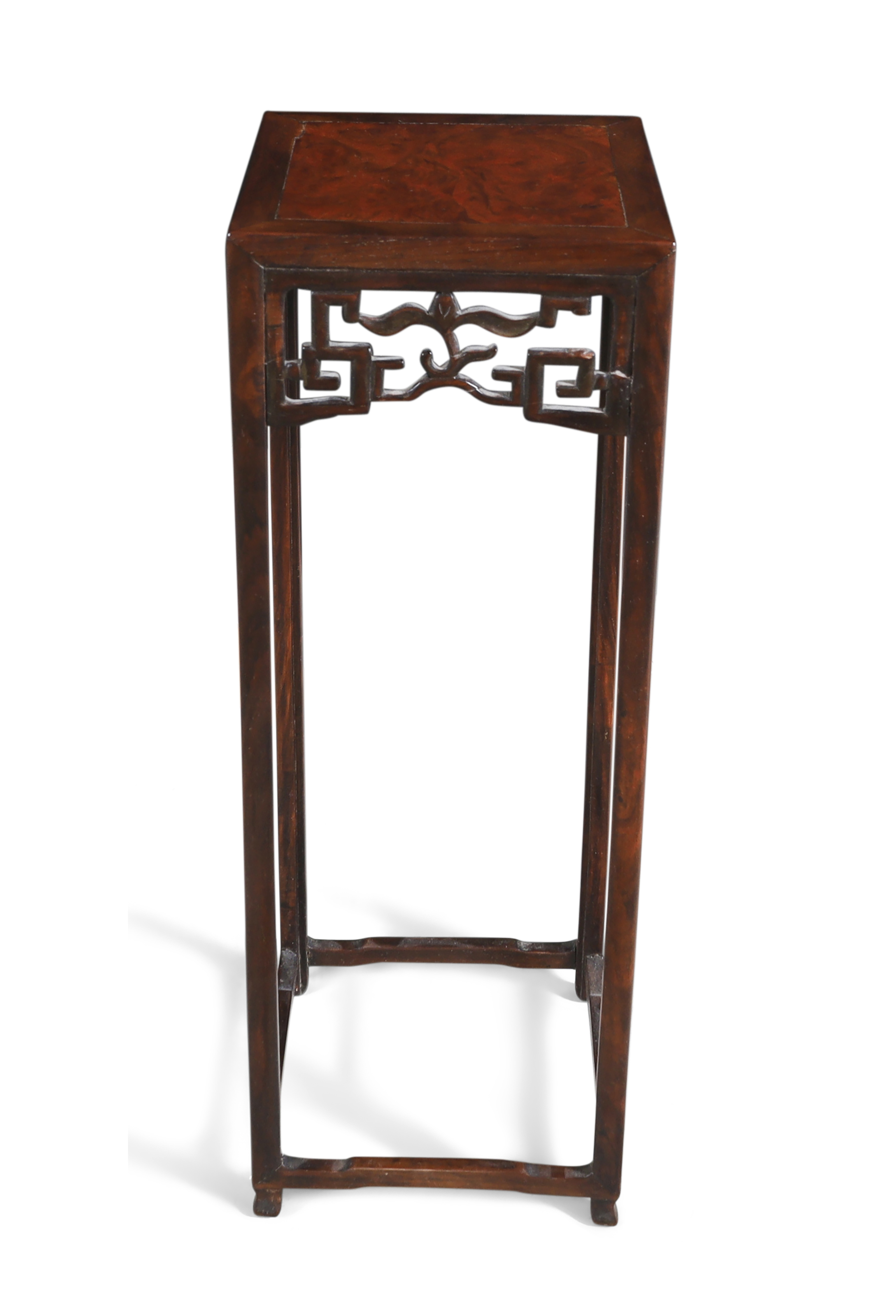 A Chinese hongmu miniature jardinière stand Republic period The square top inset with burr wood... - Image 2 of 2