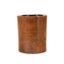 A Chinese elm brush pot Early 20th century Evenly carved revealing the natural grain, 13.5cm hi...