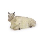 A Chinese model of a buffalo calf Qing dynasty, 19th century The recumbent animal resting on th...