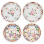 Two pairs of Chinese famille rose saucers Qing dynasty, 18th century One pair with gilt foliate...