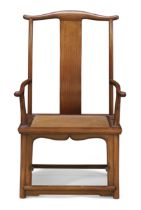 A Chinese rosewood yoke back armchair 20th century With yoke for crest rail with sightly upturn...
