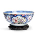 A Chinese underglaze blue and famille rose 'Mandarin pattern' punch bowl Qing dynasty, Qianlong ...