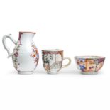 Three Chinese export famille rose porcelains Qing dynasty, 18th century Comprising a milk jar p...