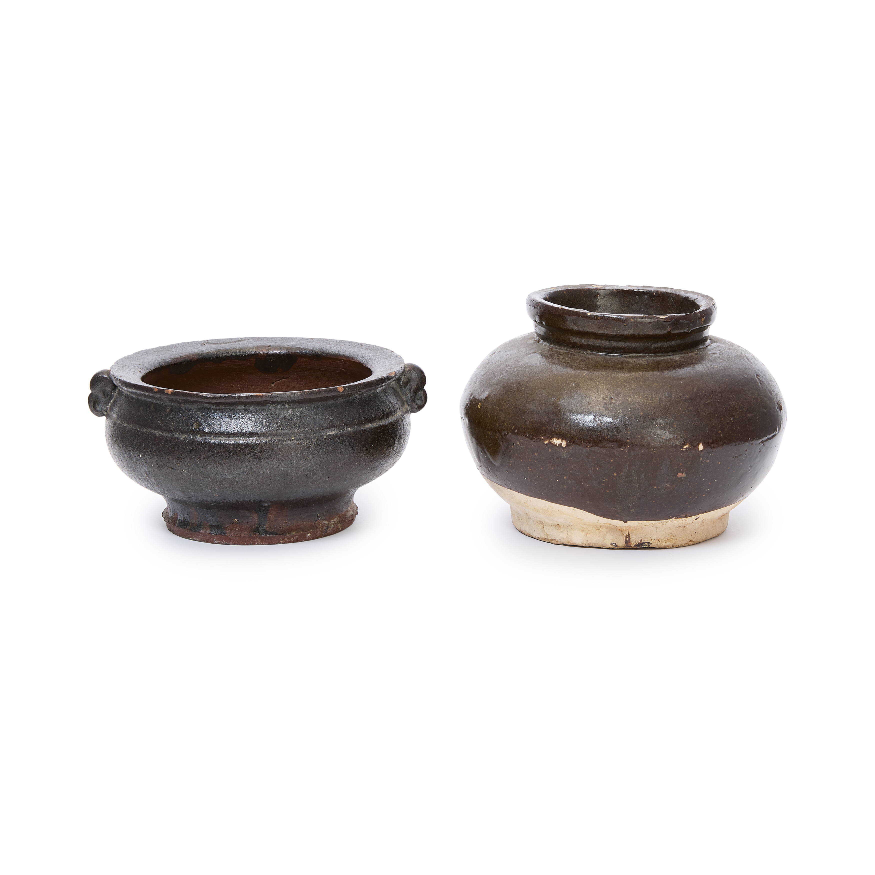 A Chinese brown glaze jar, and a southern kiln brown glaze incense burner, gui Yuan/Ming dynasty...