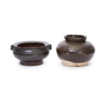 A Chinese brown glaze jar, and a southern kiln brown glaze incense burner, gui Yuan/Ming dynasty...