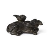 A Chinese bronze 'elephant' scroll weight Ming dynasty The recumbent animal naturalistically ca...