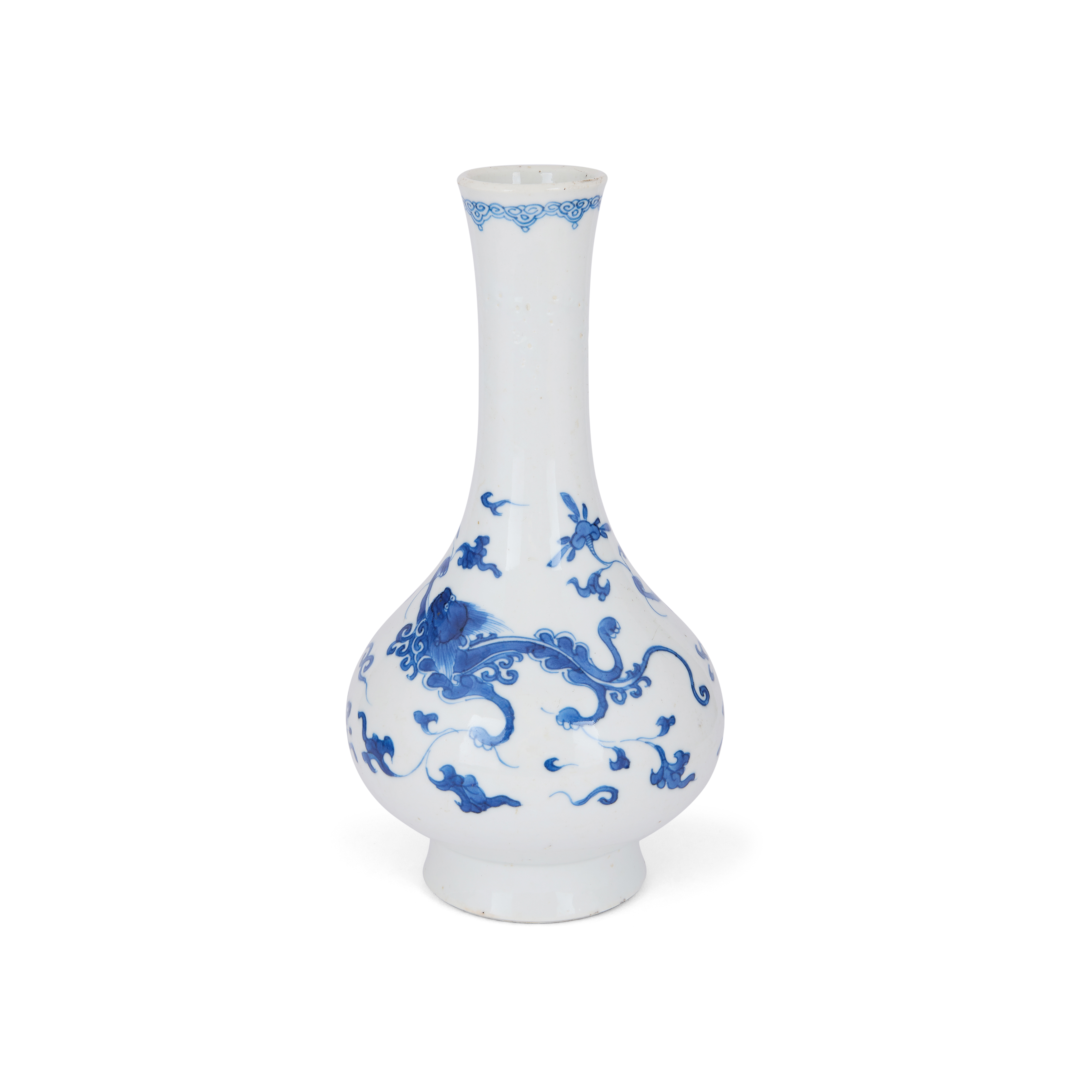 A Chinese blue and white 'chilong' bottle vase Qing dynasty, Kangxi period Painted to the body ...