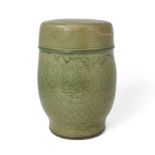 A Chinese Longquan celadon barrel stool 16th/17th century Of barrel form, with an everted taper...