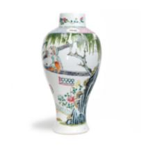 A Chinese famille rose baluster vase Late Qing dynasty Painted with a narrative scene depicting...