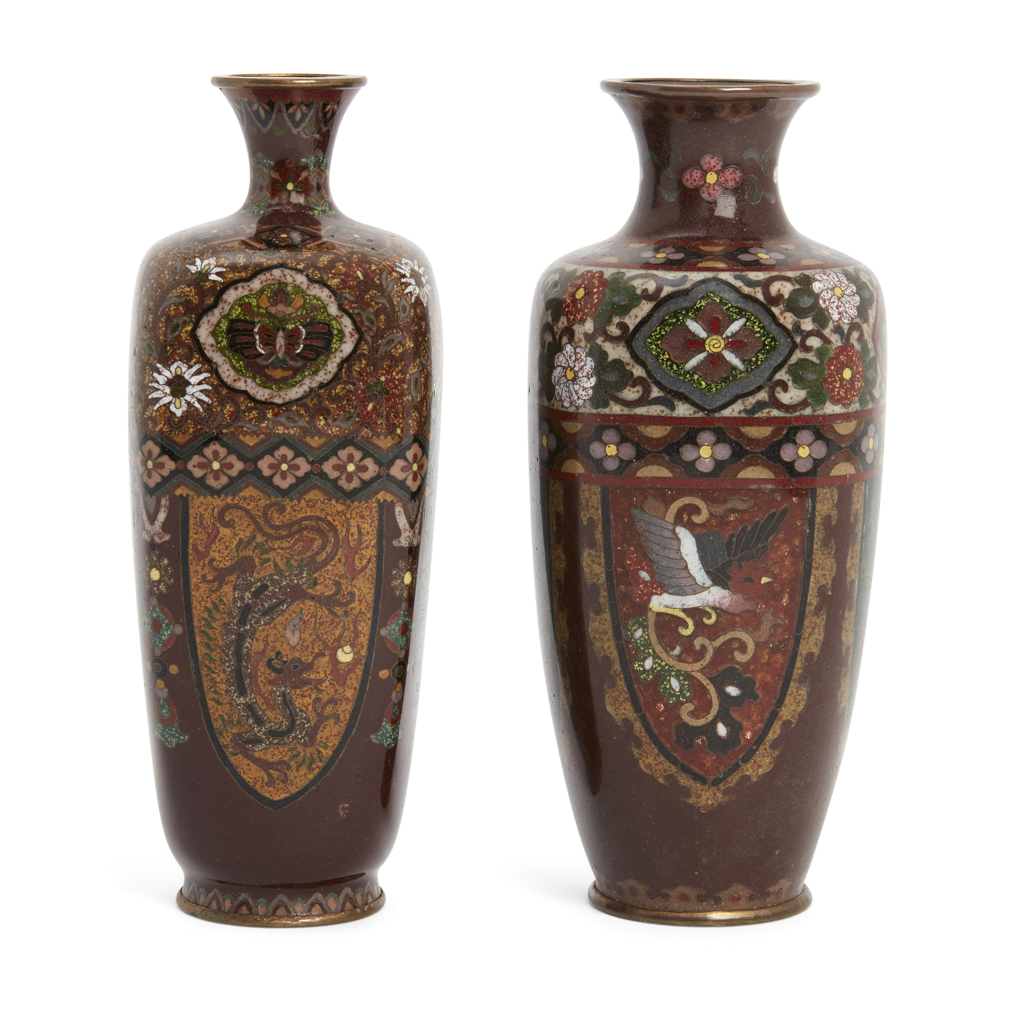 Two similar Japanese cloisonné small vases in the manner of Namikawa Yasuyuki, Meiji period, Each...