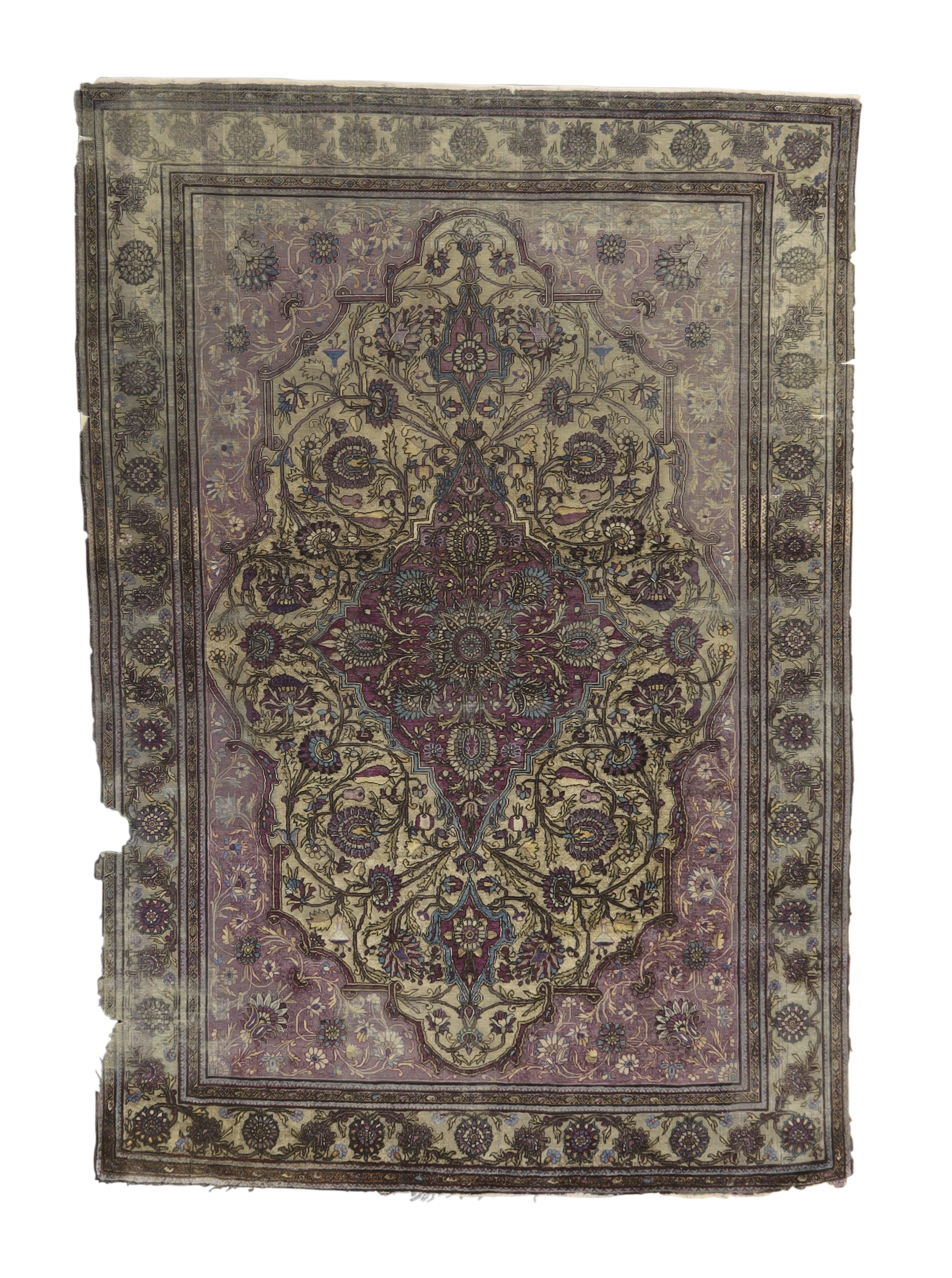 A Persian silk Kashan 'Mohtasham' rug, Last quarter 19th century, The central field with floral m...
