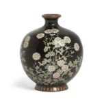 A Japanese cloisonné globular vase, Meiji period, Decorated with chrysanthemum and butterflies on...