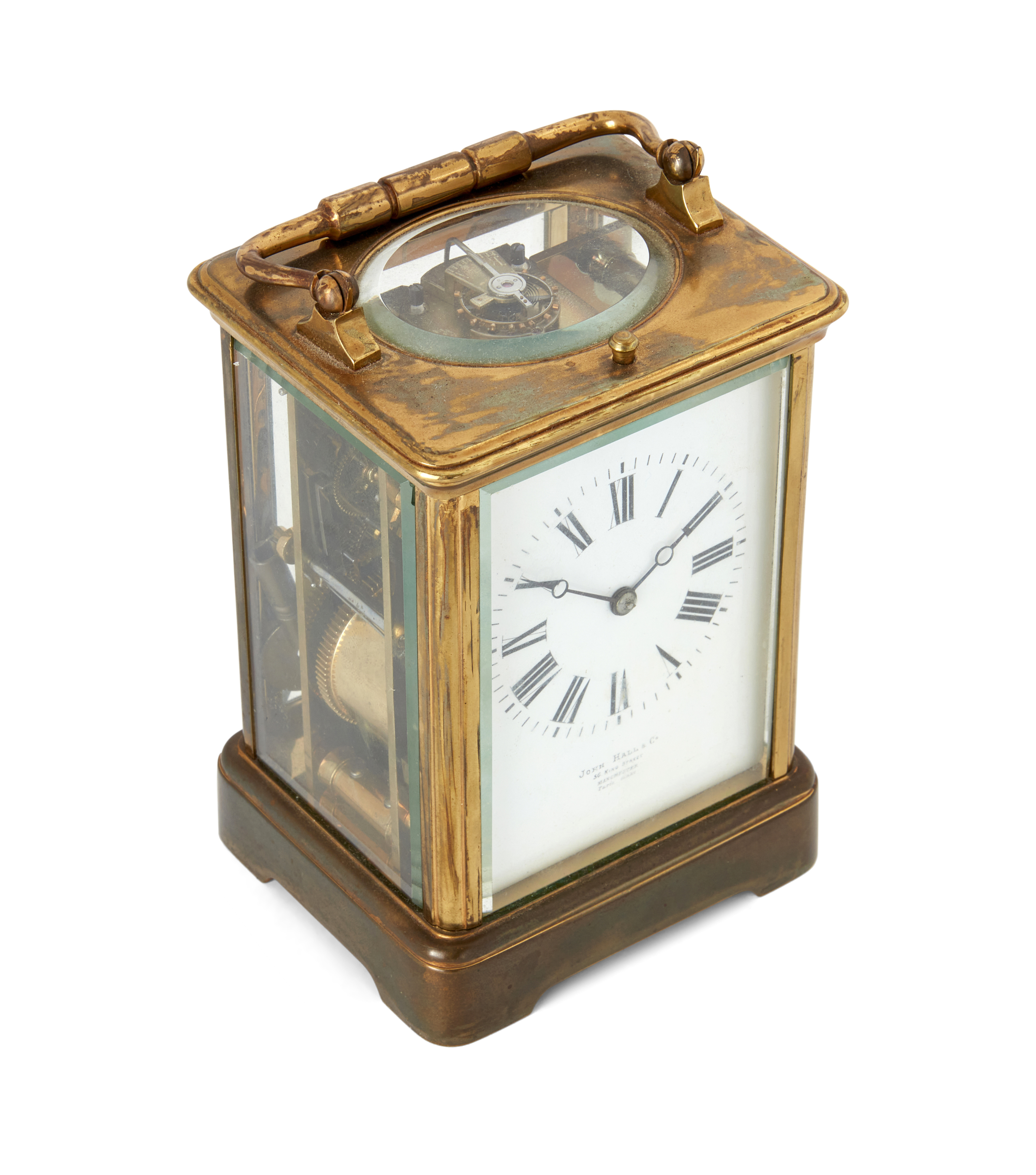 A French lacquered brass repeating carriage clock, Late 19th century, The case with swing handle ... - Bild 4 aus 4