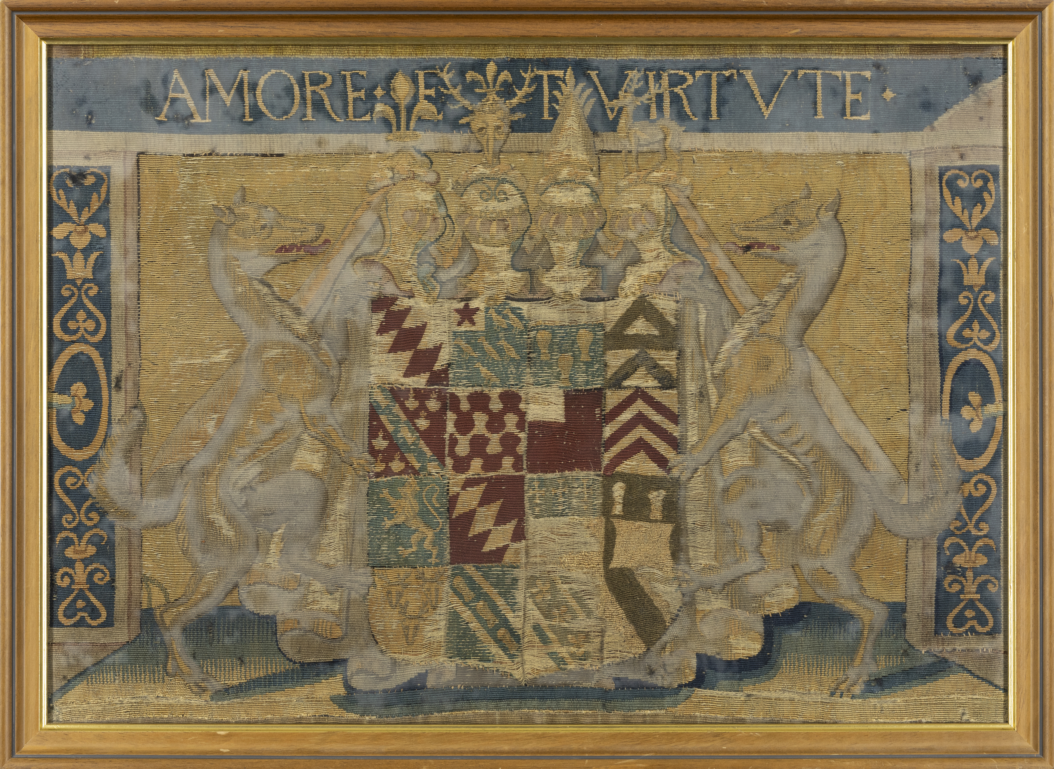 An English armorial tapestry fragment bearing the Coat of Arms of the Raleigh family, Late 16th /... - Image 2 of 2