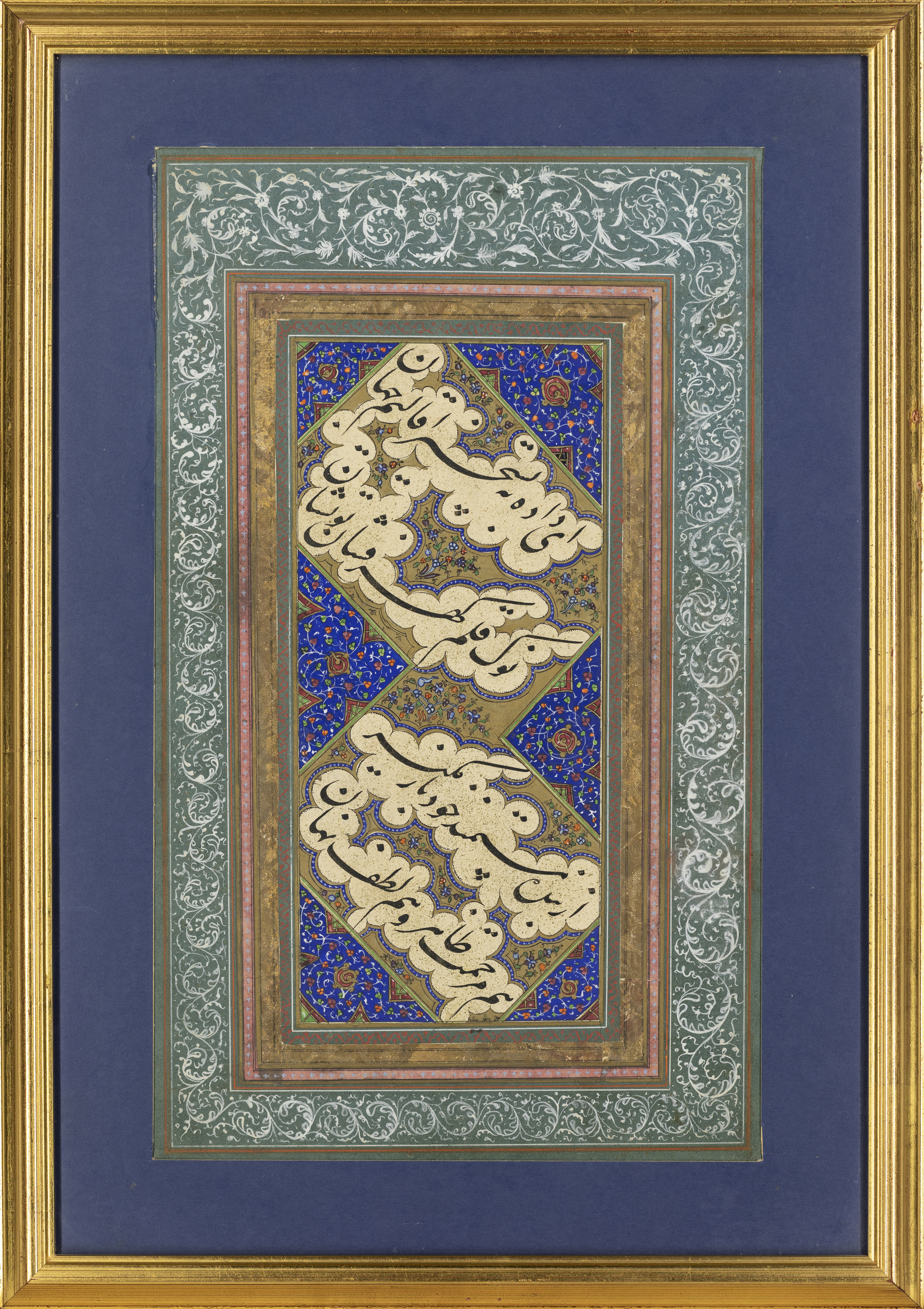 A calligraphic quatrain, Qajar Iran, late 19th century, On paper, 4ll. of diagonal nasta’liq scri... - Image 2 of 2