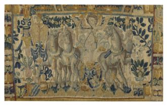 A Flemish tapestry border fragment, Possibly Brussels, 17th century, Woven in wools and silks, de...