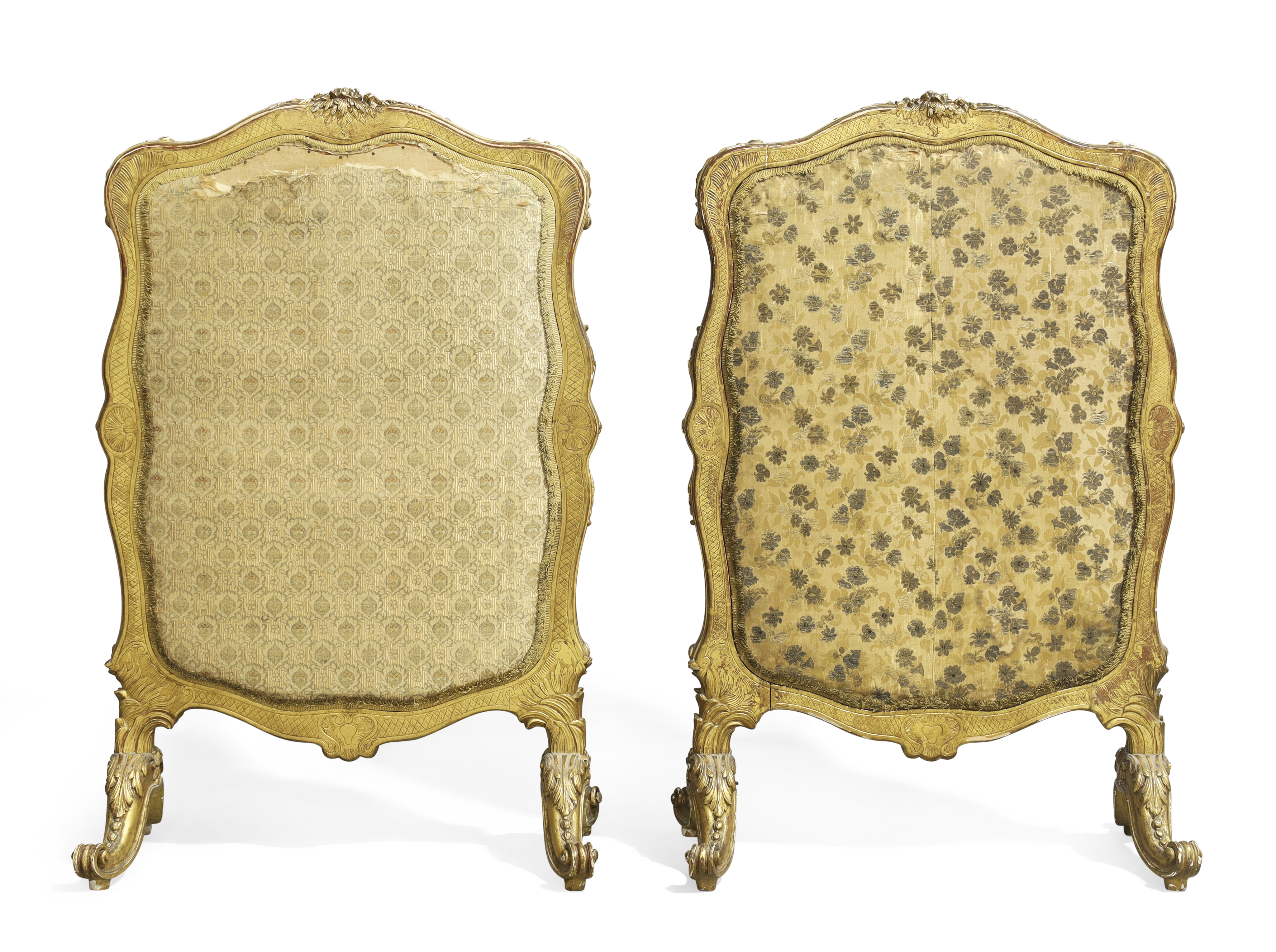 A pair of French giltwood firescreens, Late 19th century, Inset with 18th century Aubusson allego... - Image 4 of 4