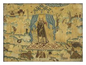 A Charles II biblical needlework panel, Third quarter 17th century, Worked in wools and silks, de...