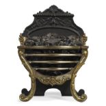 A brass-mounted steel fire-grate,  Of Victorian style, second half 20th century, The serpentine b...