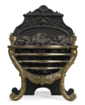 A brass-mounted steel fire-grate,  Of Victorian style, second half 20th century, The serpentine b...