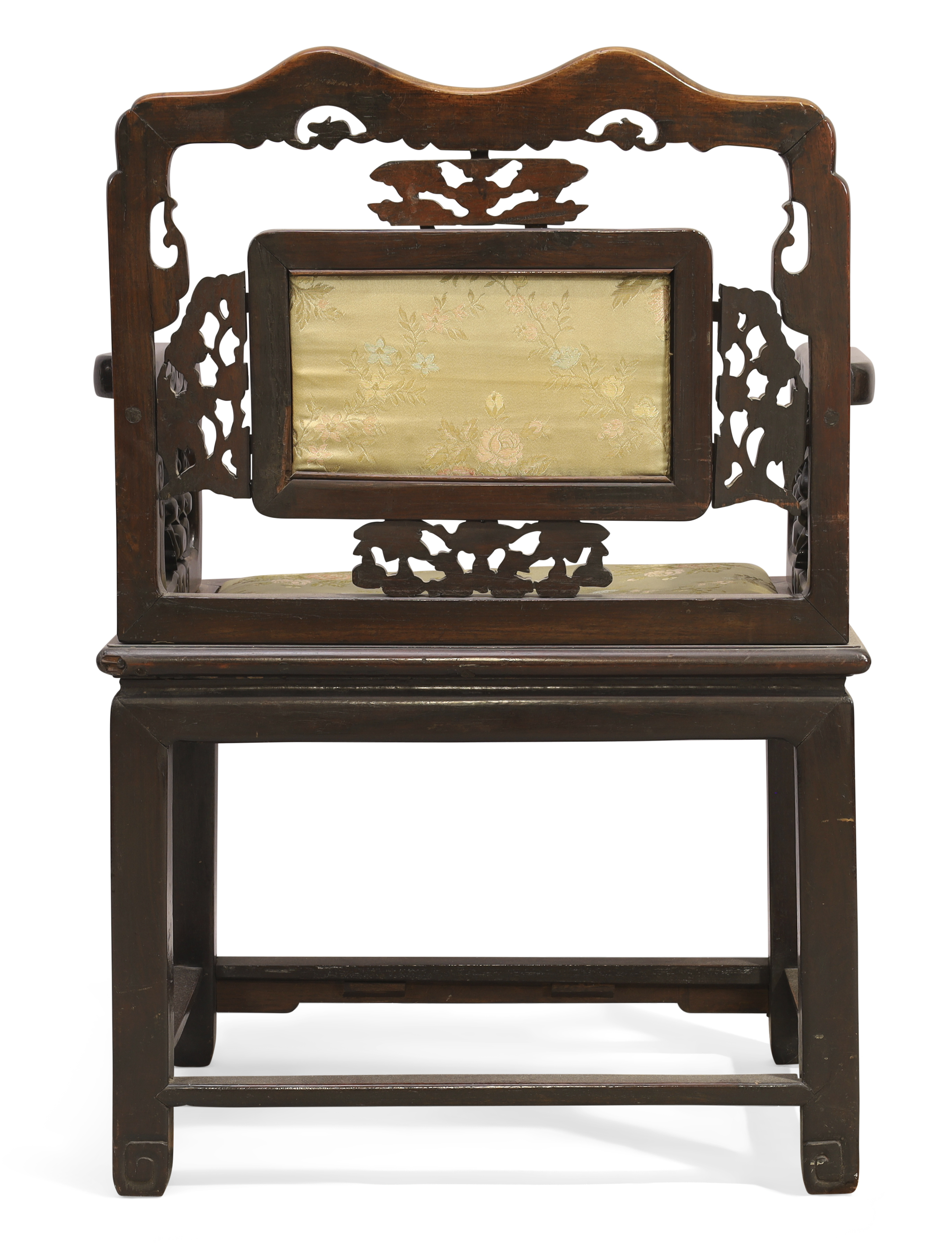 A Chinese hongmu armchair, Qing dynasty, 19th century, With carved and pierced panels to back and... - Image 3 of 6