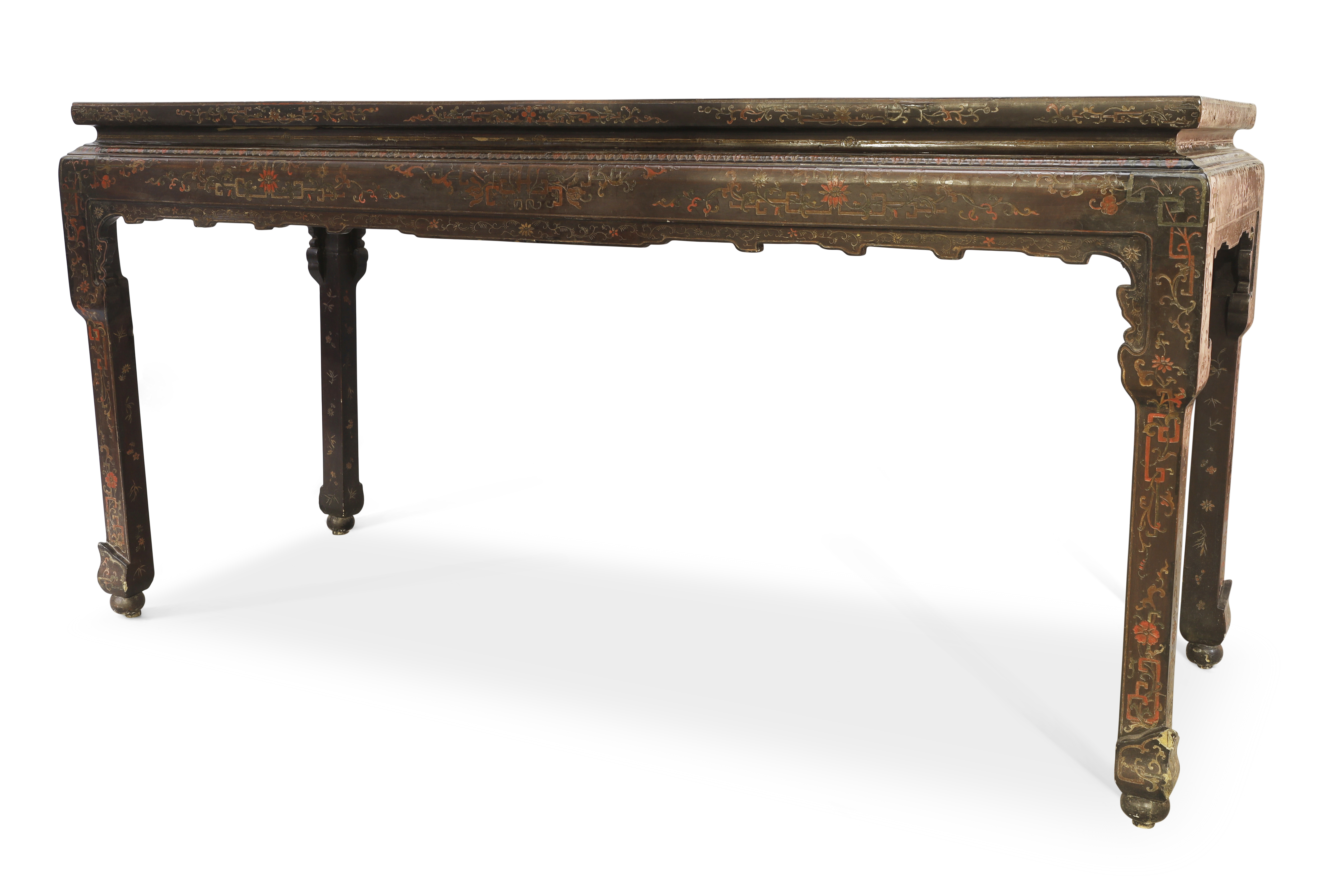 A rare and large Chinese carved black lacquer painting table, 18th century, Decorated to the top ... - Image 2 of 4