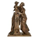 A French bronze group of a mother and child, In the manner of Jean-Jacques Pradier, late 19th cen...