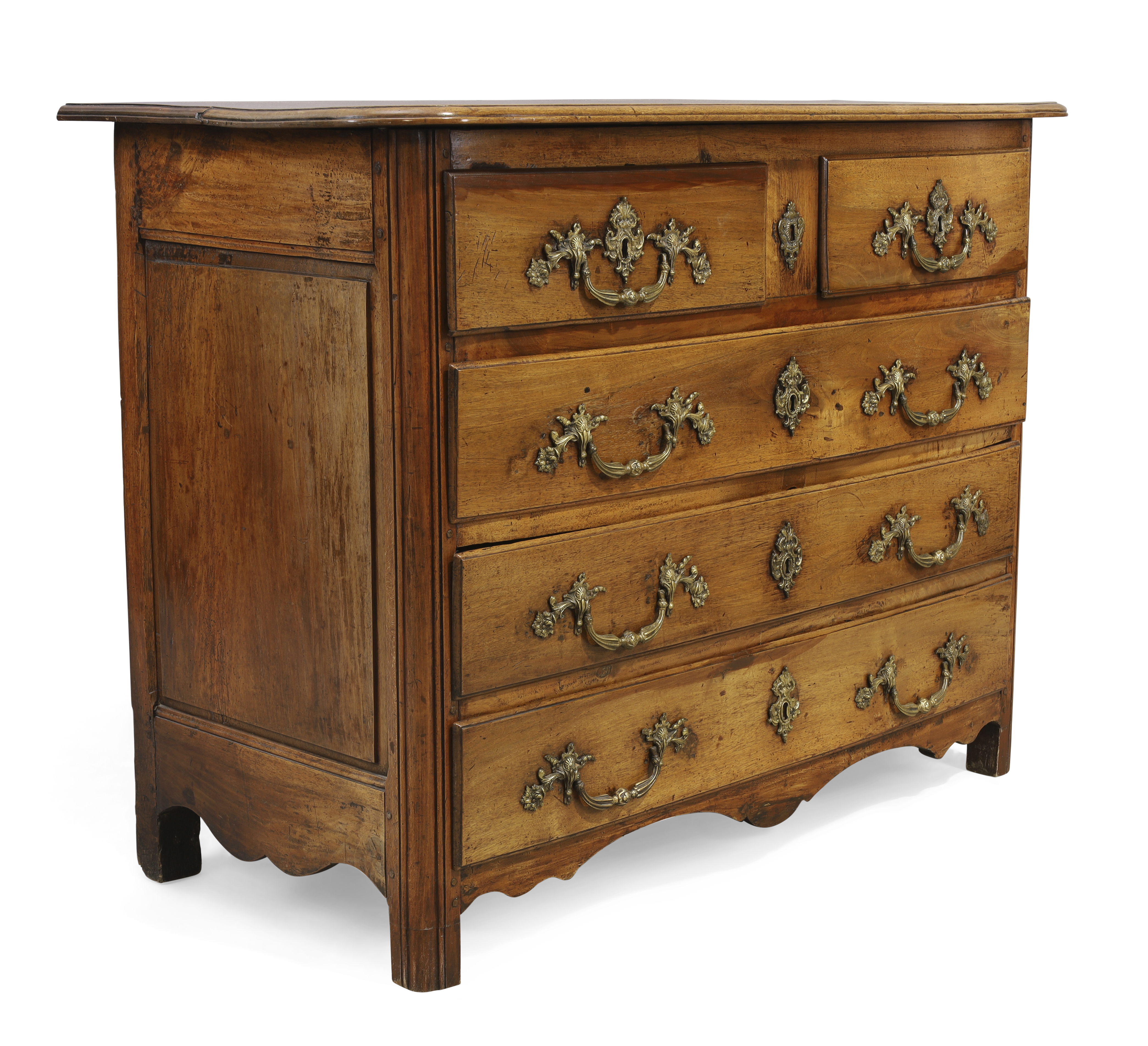 A provincial Louis XV walnut commode, First quarter 18th century, Two short over three long drawe... - Image 2 of 4