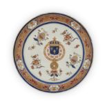 A large French armorial charger, Samson, late 19th century, Decorated with an armorial crest enci...