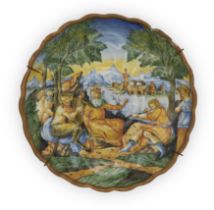 An Italian maiolica istoriato crespina, Second half 19th century, Painted with the story of the J...