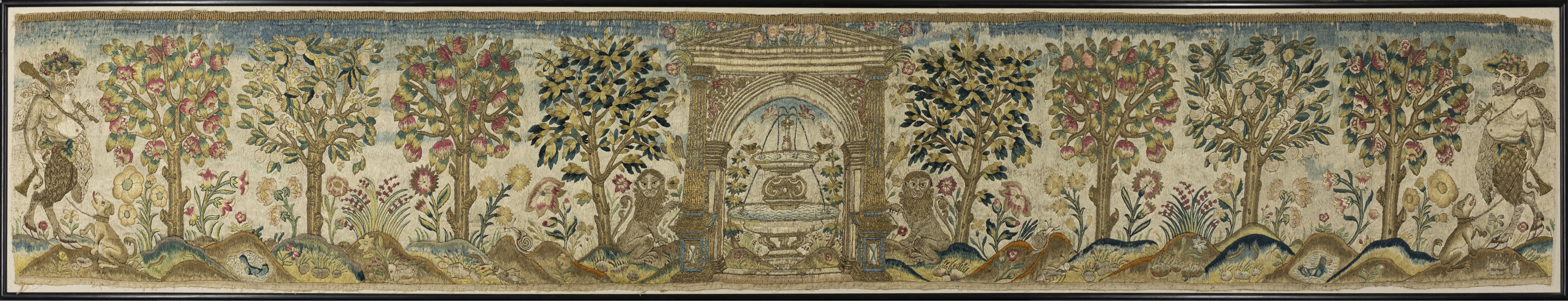 A fine silk and metal thread needlework panel, Possibly Italian, 17th century, With a central fou... - Image 2 of 2