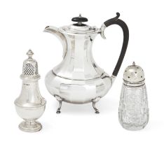 A George V silver hot water pot, Sheffield, 1926, Jenkins & Timm, The faceted baluster body to a ...
