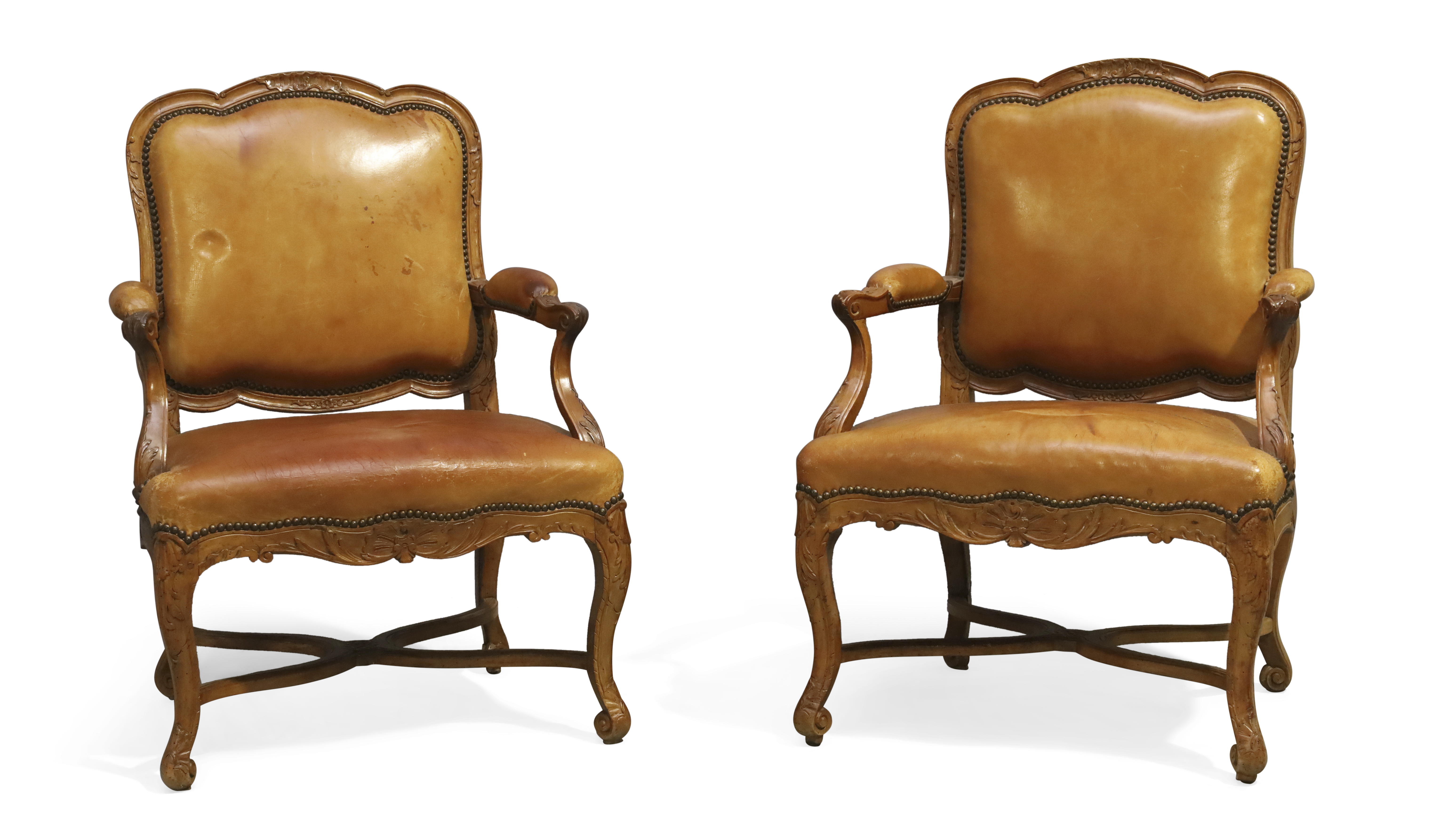 A pair of French walnut fauteuils, Of Regence style, first quarter 19th century, Each with carved... - Image 2 of 5