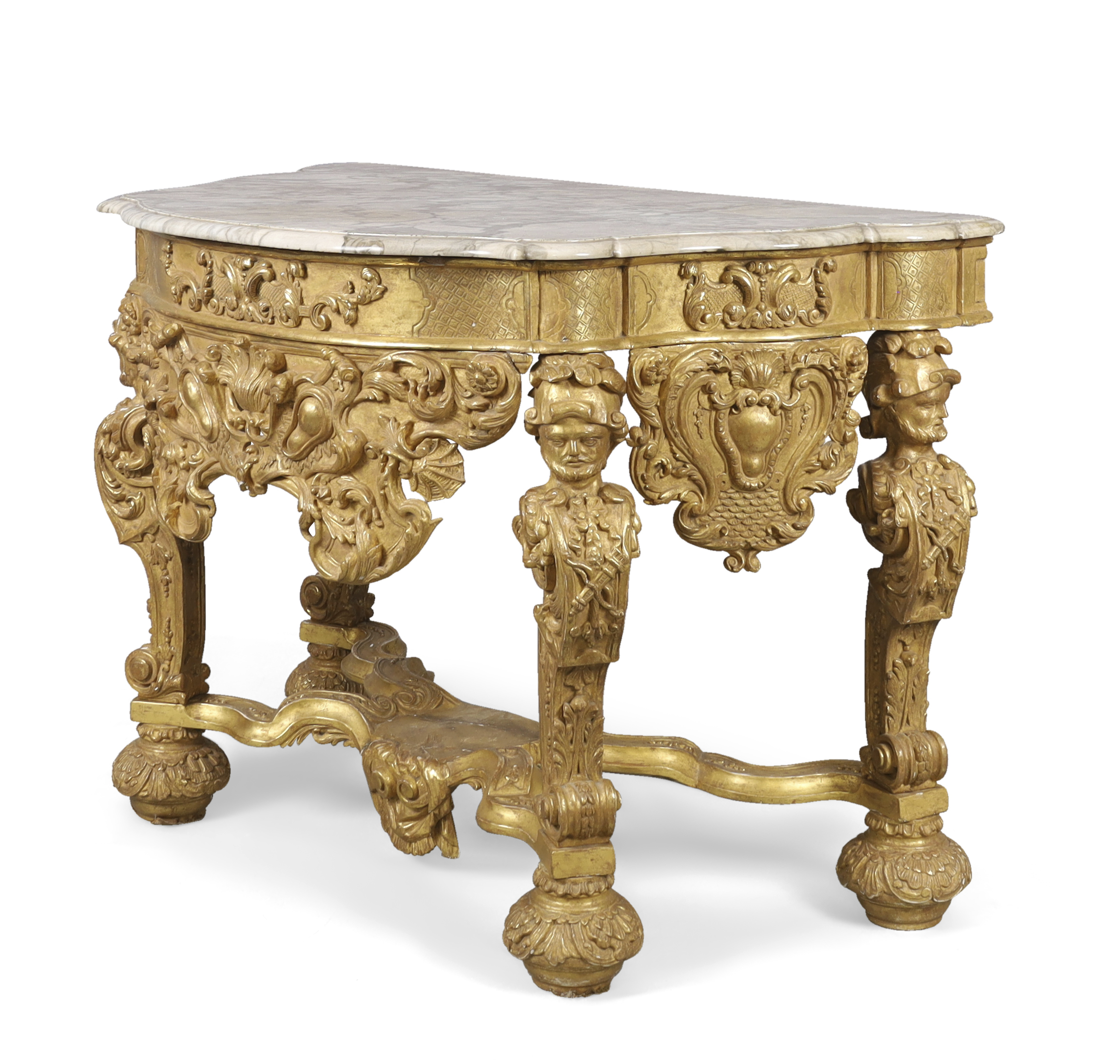 A pair of Dutch giltwood console tables, In the Manner of Daniel Marot, first quarter 18th centur... - Image 3 of 6