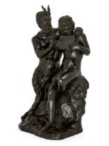 An Italian bronze group of Pan and Apollo, After the Antique, 19th century, The figures shown sea...