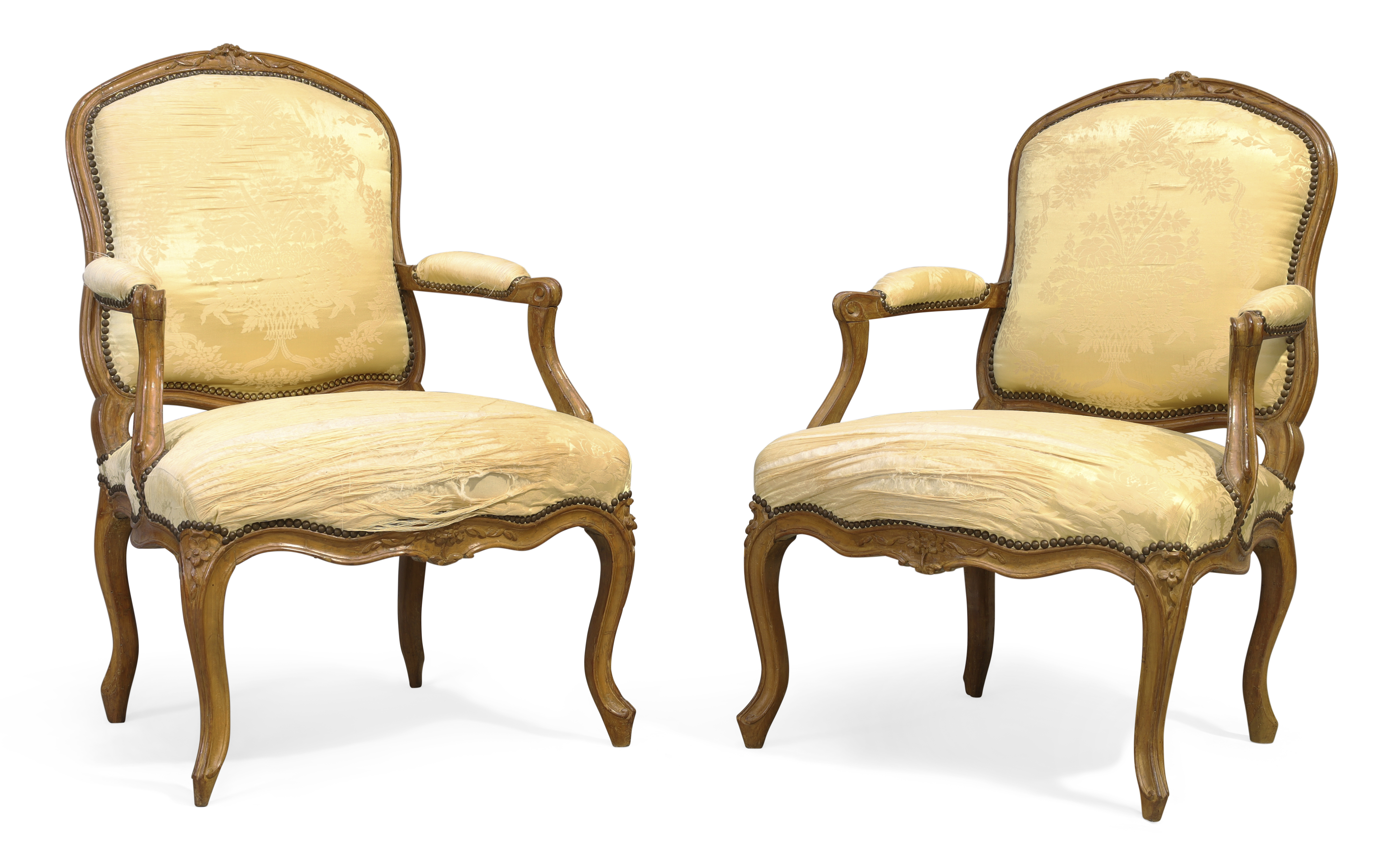 A pair of French beechwood fauteuils, Of Louis XV style, last quarter 19th century, With carved f... - Image 2 of 5