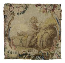 An Aubusson tapestry fragment, Second half 18th century, Woven in wools and silks, depicting a wi...