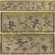Three Flemish tapestry border fragments, 17th century, Woven in wools and silks, depicting flying...