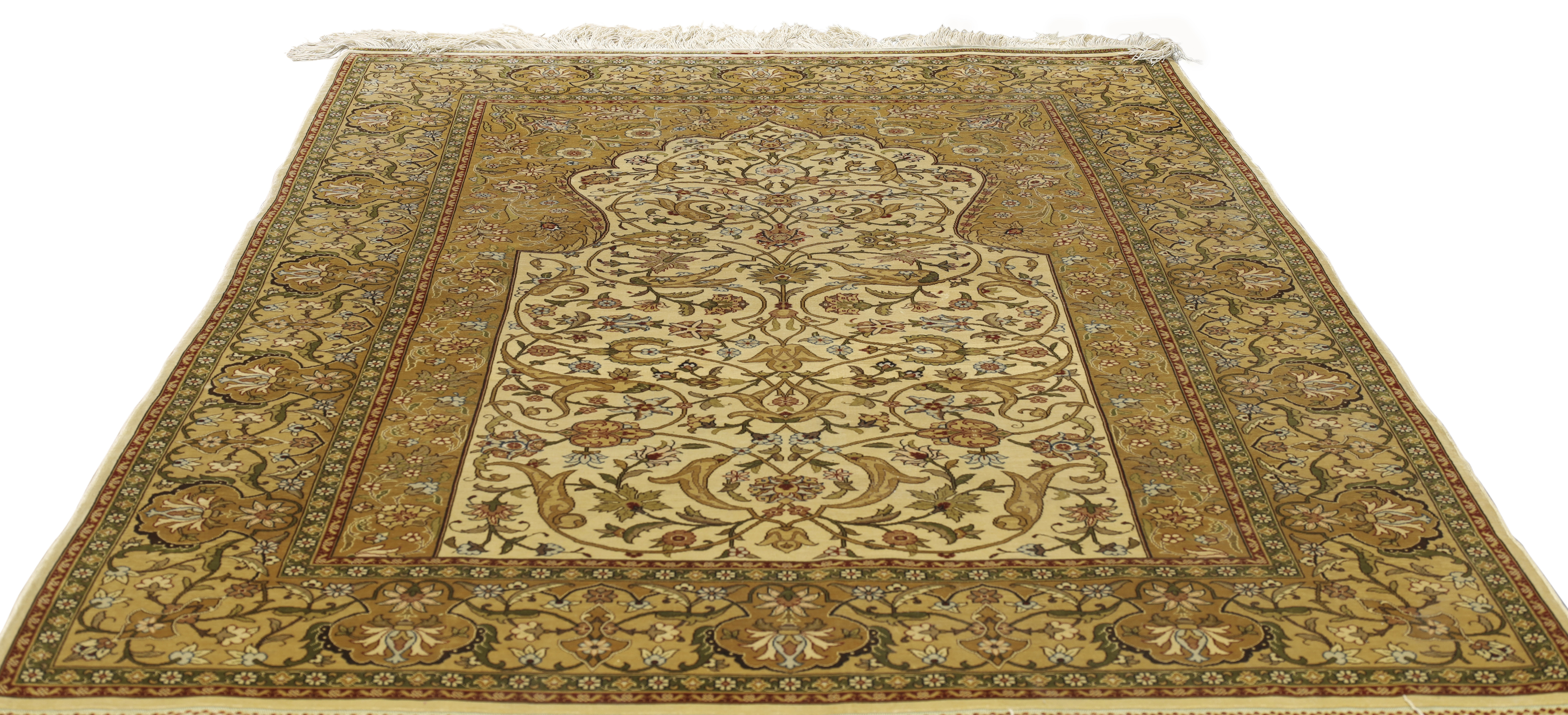 A Turkish silk Hereke prayer rug, Signed, third quarter 20th century,  The mihrab field with flor... - Image 2 of 4