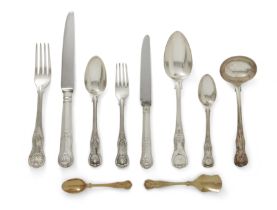 A harlequin part set of King's pattern silver flatware, Various dates and makers, The set compris...