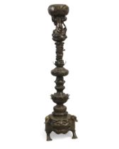 A large Japanese bronze sectional incense burner, Meiji period, The upper bowl decorated with a p...