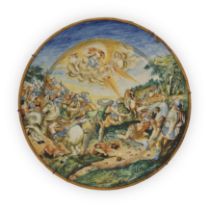A Continental istoriato maiolica charger, Probably second half 19th century, Painted with the con...
