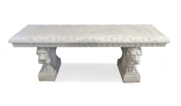 An Italian carved marble garden bench, Late 19th century, The seat with foliate carved border on ...