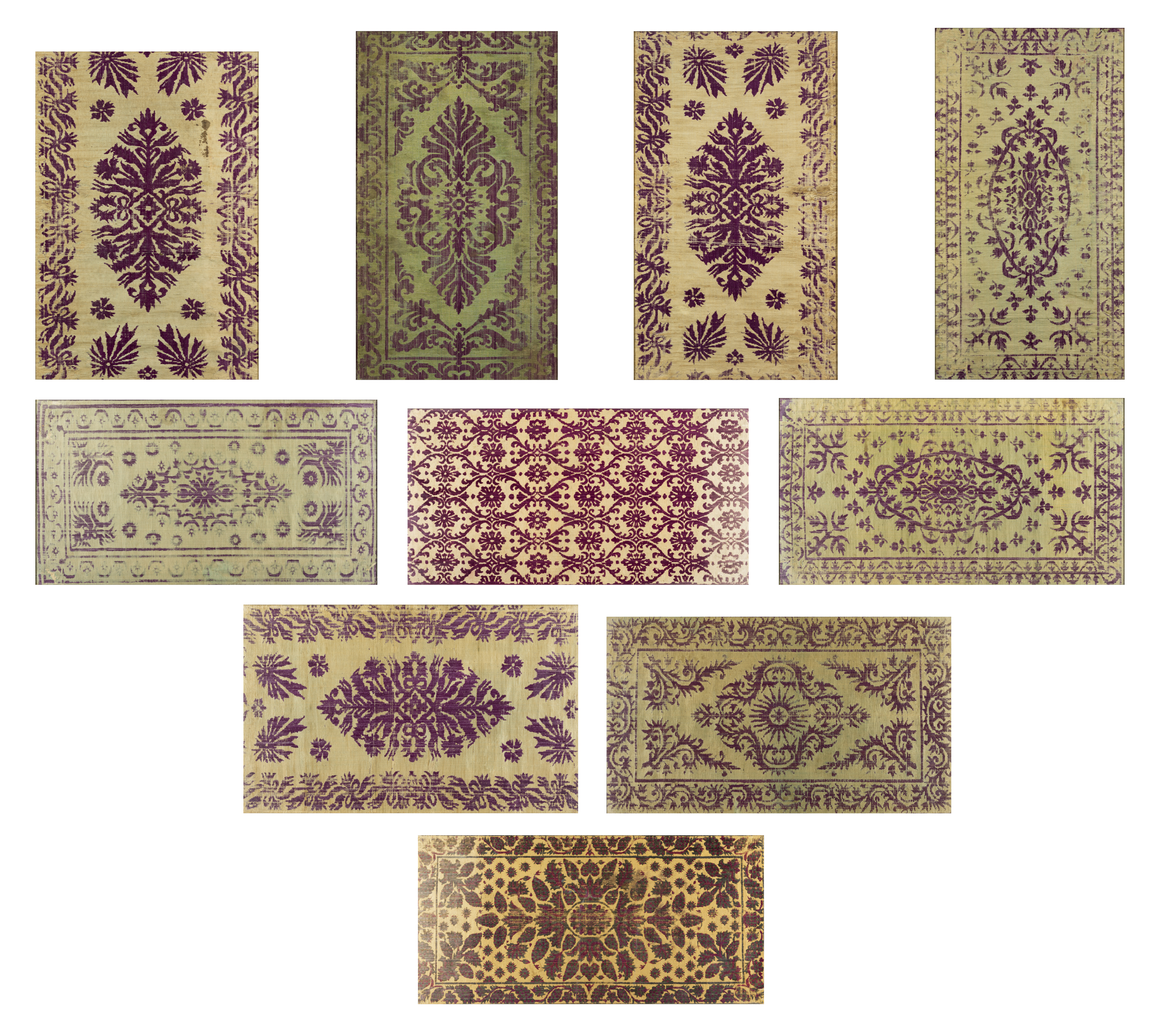 Ten Ottoman voided velvet cushion covers "yastik", Turkey, mid-19th century, Of various patterns,...