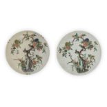 A pair of Chinese famille verte plates, Late Qing dynasty, Painted with birds and foliage, 30cm d...