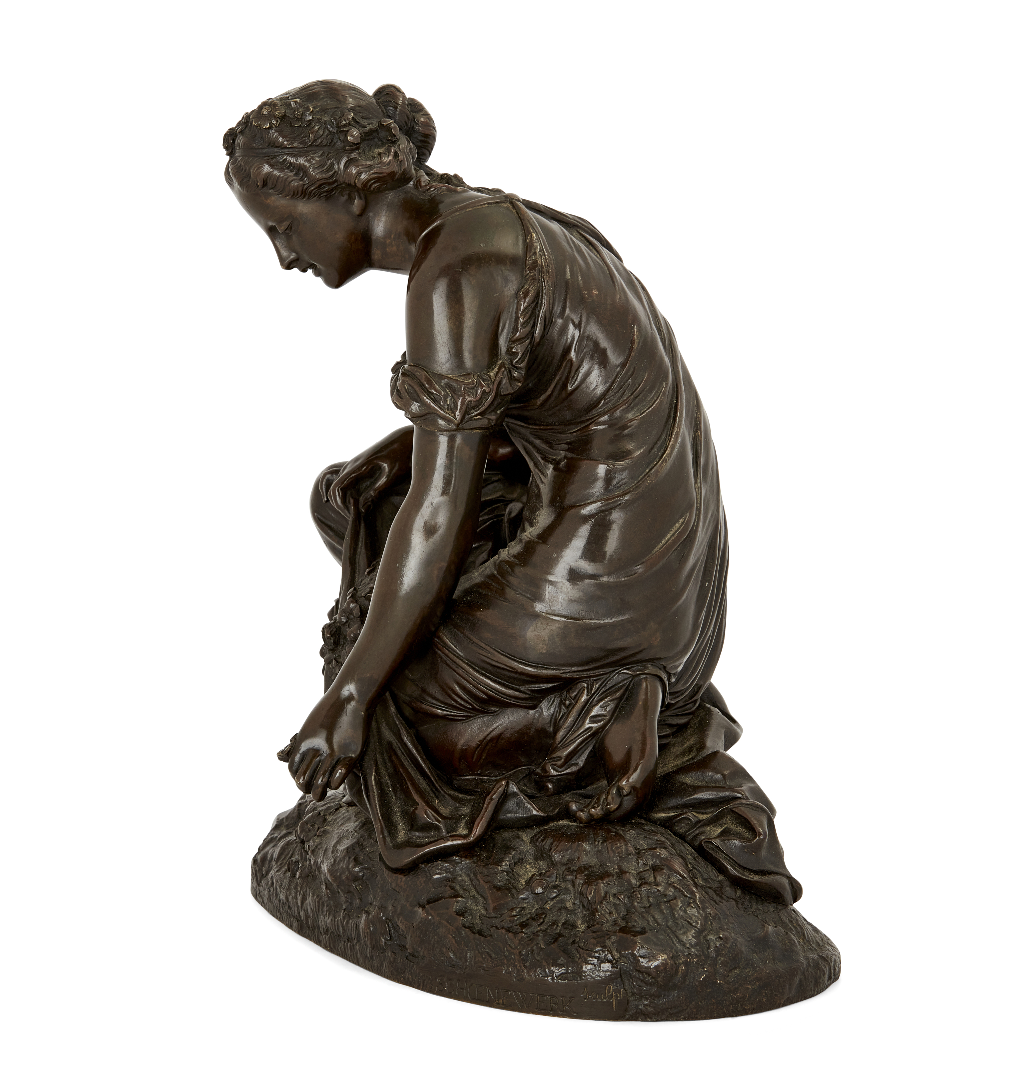 After Pierre-Alexandre Schoenewerk, French, 1820-1885, a French bronze model of a maiden, Late 19... - Image 2 of 2