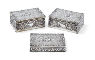 Three floral decorated silver boxes, London import marks,1960, JR & Co., Each designed with a rep...