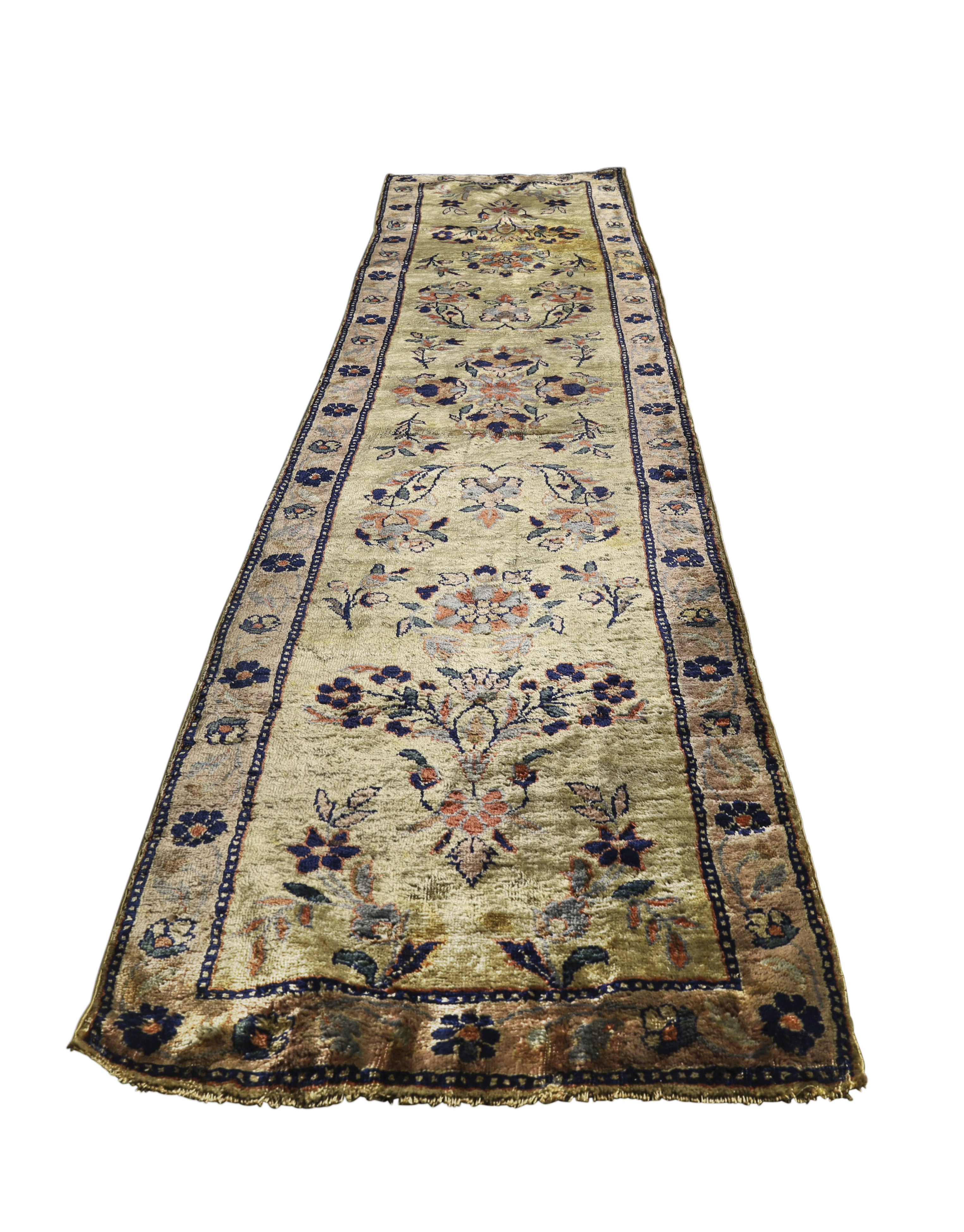 A Persian silk Kashan narrow runner, First quarter 20th century,  The central field with floral d... - Image 2 of 4
